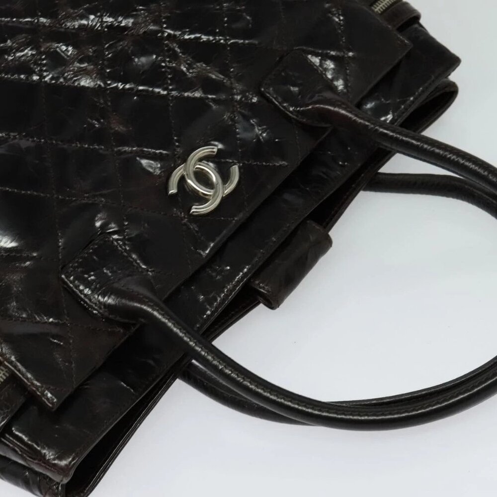 CHANEL Matelasse COCO Mark Hand Bag Patent leather Dark Brown - Picture 6 of 16